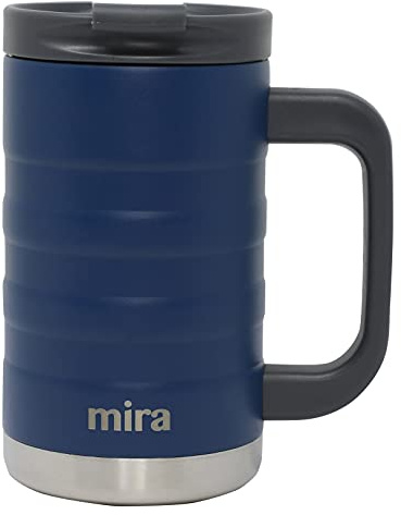 MIRA 14 oz Insulated Coffee Mug with Handle - Stainless Steel Thermo with Secure Lid - Hot & Cold Cup - Admiral Blue