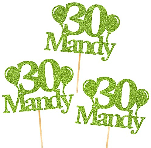 6X Personalised, Double Sided, Handmade Happy Birthday Glitter Cupcake Toppers by Cakeshop | Custom Colour Any Name & Age Balloons 480gsm Glitter Cupcake Decorations | Green