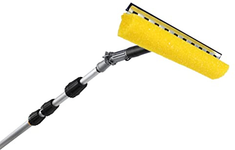 Teleskopstange 8 Meter mit Fensterwischer gelber Schwamm Aluminiumstange ausziehbar zum Reinigen von Fenster Dachfenster Wintergarten Wohnmobil mit Winkel und Adapter