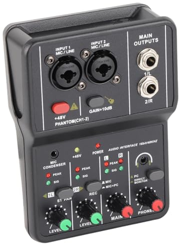 Mixer Audio Scheda Audio 2 Canali Mixer Audio USB 48V Phantom Power Console di Missaggio Audio Compatta per la Registrazione di Musica Home Karaoke Internet Karaoke