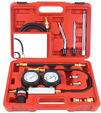 Multi-Function Cylinder Leak Down Tester Automotive Kit,Gasoline Engine Compression Tester,Dual Gauge Leakdown Detector Tool Set for Pressure Check & Leakage Rate Test on Cars,Motorcycles,Trucks...