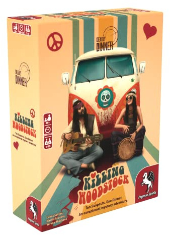 Pegasus Spiele 19012E - Deadly Dinner - Killing Woodstock - Murder Mystery at Home for 7 to 10 Players - Krimidinner auf englisch für 7 bis 10 Spieler - English Crime Solving Game