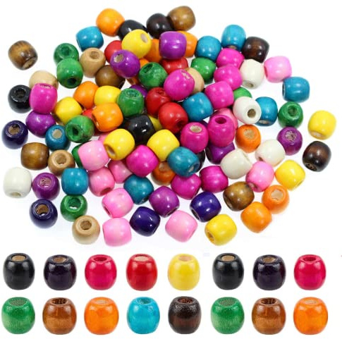 BetterJonny 400stk Holzperlen mit großem Loch, Bunte Natürliche Ovale Holzperlen Zum Auffädeln Holzkugel Abstandshalter Perlen Holzperle Spacer Perlen Bastelnperlen für Schmuck Herstellung 12x11mm