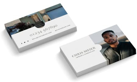 Visitenkarten personalisiert | mit Foto | Design Immobilienmakler | 2-seitig | Querformat | Menge + Papier zur Auswahl | selbst gestalten | hochwertiger Druck | 350 g Qualitätsdruck (50 Stück)