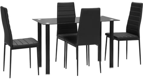 HOMCOM Essgruppe Esstisch mit 4 Stühlen Platzsparend für Küche Schwarz | Esszimmergruppe, Sitzgruppe, Küchentisch-Set, für Esszimmer