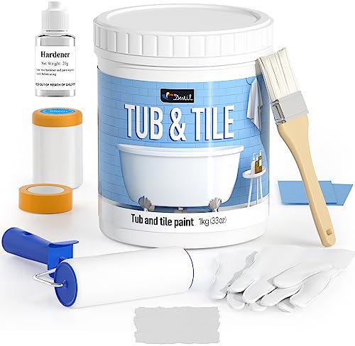 DWIL Tub Paint, Tub and Tile Refinishing Kit 33oz with Tools, Tile Refinishing Kit Bathtub Paint Water Based &Low Odor, Easy to Use Sink for Bathroom Kitchen, Semi-Gloss Light Grey, 50-55sq.ft