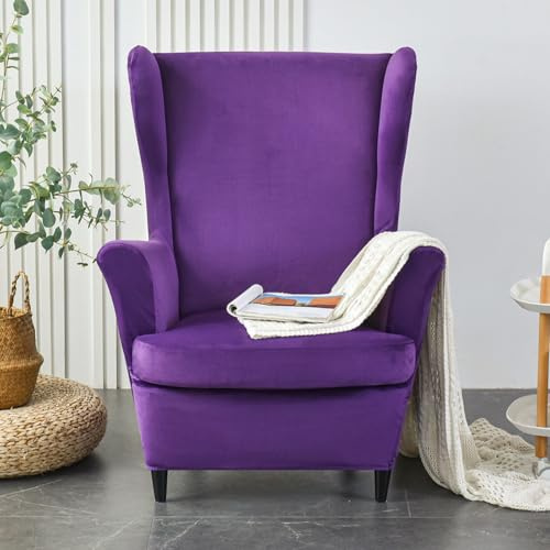VanderHOME Luxuriöses Schonbezüge Bezug Sesselhusse Elastisch Ohrensessel Schonbezüge Stretch Sesselüberwürfe Waschbar Sofahusse Möbelschutz -Lila