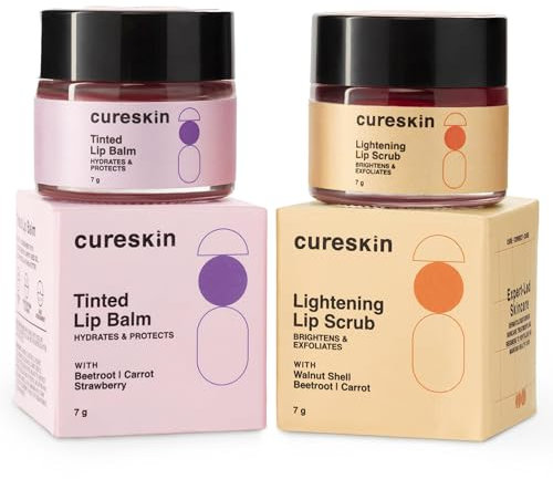 Cureskin Lip Scrub Combo | Lightening Lip Scrub for Men and Women + Tinted Lip Balm for Women and Men Combo | Lip Balm Combo
