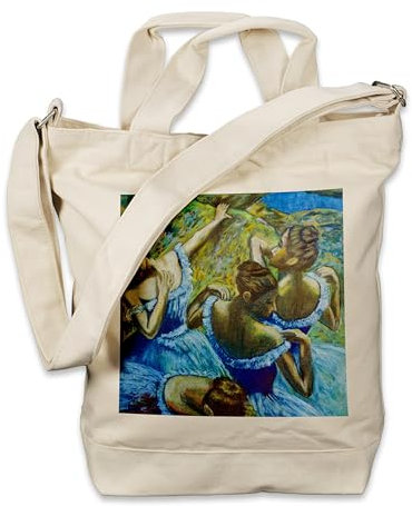 Kiwistar - Einkaufstasche Canvas Tote Bag - Natur - Edgar Degas Blue dancers - Tragetasche bedruckt - Extra Fach für Smartphone & Geldbeutel - lange & kurze Henkel - Shopper