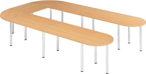 bümö Konferenztisch U-Form 380x240 cm großer Besprechungstisch in Buche, Besprechungstisch mit Chromfüßen, Meetingtisch für 11 Personen, Tisch für Besprechungsraum & Meeting