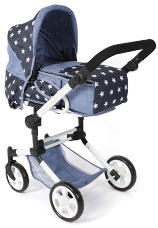 Bayer Chic 2000 Poussette de poupée Jara, Poussette combinée 2 en 1 avec Sac de Transport Amovible, Poussette pour Enfants de 4 à 8 Ans, Petites étoiles Bleu Marine