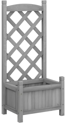 Makastle Blumenkasten mit Rankgitter, Pflanzkasten mit Spalier & Entwässerungslöchern, Rankkasten Holz, Gartenspalier für Kletterpflanzen, Gartenbeet für Balkon & Terrasse, 40 x 30 x 90 cm