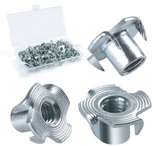 BOUMVID Dadi a T M6 x 9 mm, 50 Pezzi Filettato Dadi a Griffe Dadi con 4 Griffe Legno Inserti, Acciaio Zincato T Dado per il Fissaggio di Parti di Mobili Dado con Griffe da Manicotti