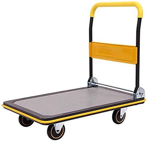 CCYENG Lagerregal-Plattform, kaltgewalzter Stahl, Kleiner Flachbettwagen, vierrädriges, zusammenklappbares flaches Deck mit Handschub, Anti-Kollisions-Design, Präzisi