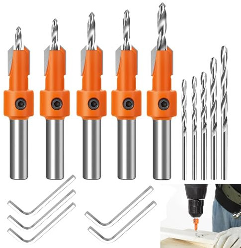 Dtoterul 10 Piezas Juego Broca Avellanadora Madera, Juego de Brocas Avellanadas Ajustables de 8 Mm, Hss Countersunk Broca Set, Broca Chaflán de Madera Contador, Para Madera, Agujeros Perforación