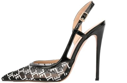 THOYBMO Talons Hauts High Heels Escarpins Femmes Bout Pointu Talon Aiguille Bride Arrière Boucle Sandales Chaussures Soirée,Black8cm,36