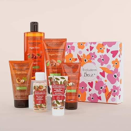 EVOLUDERM – Coffret Cadeau Argan Corps & Cheveux – 6 produits – Origine Naturelle - Végan – Made in France - Idée Cadeau - Idéal cadeau Noël, Anniversaire, Fête des Mères (Rosèa)
