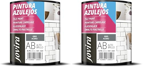 JOVIRA PINTURAS Peinture Carrelage Donnez une nouvelle image à votre cuisine et salle de bain. (750 ml, Gris Acier) (Lot de 2)
