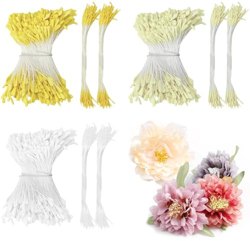 CiShow 1200 STK Blumen Staubblätter, 2.5+1mm Malzförmige Künstliche Staubblatt, Doppelköpfe Perle Blume Staubblatt, Matte Simulierten Stamens, Mini Künstliche Doppelköpfe Perle Blume für DIY Handwerk