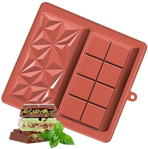 BelleVive Chokladform Deep Dubai, pistaschchokladkaka, tjock silikonform för fyllda stänger, stor chokladstång för fyllning, chokladstång, hemlagad snacks, 2,5 cm