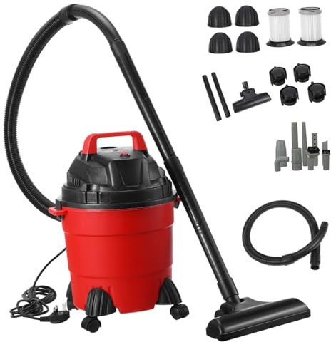 ASAKKURA 15l Wet Dry Vacuum Cleaner Cylinder Powerful Upright Vacuum with Dual Filters and 9pcs Accessory Set for Home Cleaning Uk Plug 230