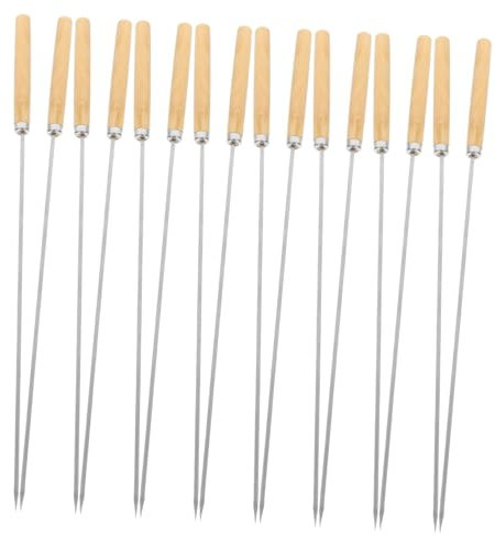 Cabilock 50stücke Edelstahlspieße Zum Grillen Flache Und Runde Metallspieße Wiederverwendbare Grillspieße Für Kebabs Und Fleisch Bratstäbe Mit Holzgriff Für Bequemes Drehen Und Handhaben