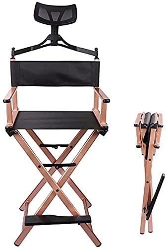Klappbarer Regiestuhl aus Aluminium mit Kopfstütze, für Studio, Salon, Schminktisch, tragbar, 73,7 cm hoch