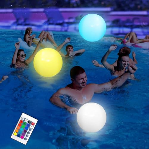 mizikuu Palloni da Spiaggia Led Gonfiabili, Luci Galleggianti Piscina 16 Pollici IP68 Impermeabile 16 Colori e 4 Modalità Di Luce Pallone da Spiaggia Illuminato Per Esterno Piscina Festa Laghetto