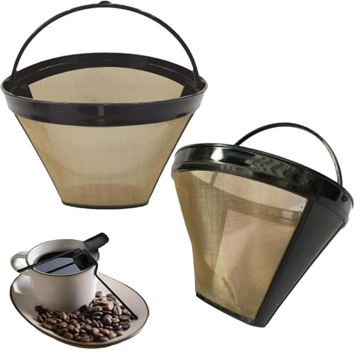 CLKE 2Pcs Gold Coffee Filter for Ninja, Reusable Style Cone Coffee Filters Basket, Washable Coffee Mesh Basket Cup, Replacement Permanent Basket Filter