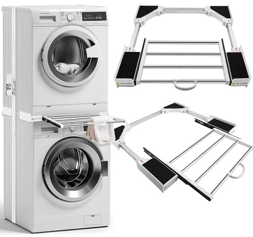 kit intermédiaire avec porte-serviettes extensible,Cadre intermédiaire avec corde à linge, cadre de connexion universel pour machine à laver, sèche-linge, taille réglable