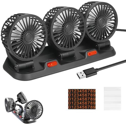 BORDEAG Ventilatore Elettrico per Auto,360°12V 24V Ventola Clip-On Regolabile,Ventilatore USB Auto Portatile,Ricaricabile Ventilatore da Tavolo Silenzioso per Camper,Camion,Berlina/SUV/RV/Barca