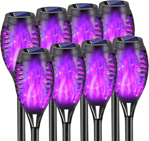 Mateju Lampes Solaires Exterieures Jardin, IP65 Étanche Deco Jardin Exterieur Lanterne Solaire, Lampe Solaire Eclairage Chemins pour Terrasse Pelouse Cour et Paysage, Flamme (Violet,6 pcs)