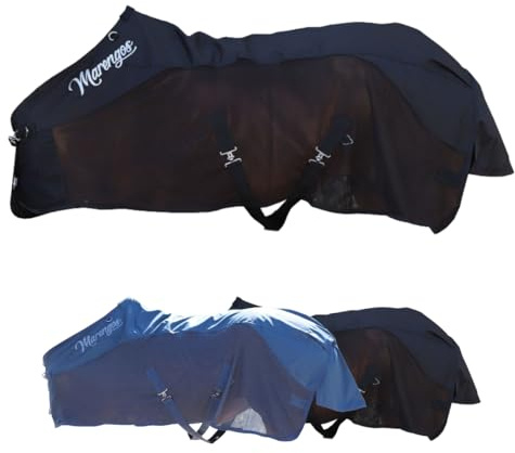 Marengos - Regen- & Fliegendecke Comfort – Schwarz – 115cm | Pferdedecke mit Mesh, Kreuzgurten, Triplex-Verschluss & Ringe für Halsteil – reißfeste Regendecke – Pferde Outdoordecke