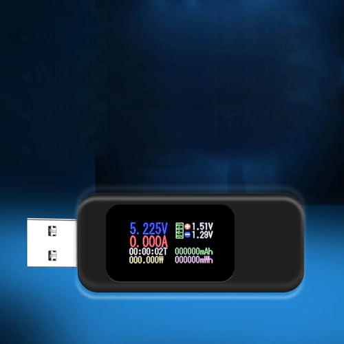USB Tester, 0-5VMultifunctional USB Power Meter with Color Screen, Voltage Current Meter for Chargers, Power Banks, Real-Time mAh Capacity Monitor, Play Diagnostic Tool(Black）