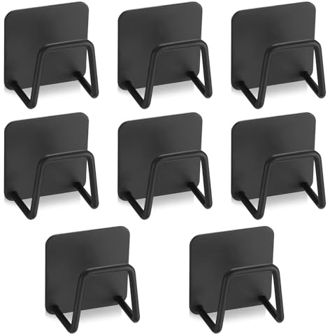 Küche Schwammhalter Küche, 8 Stück Spülschwammhalter Spülbecken Küche Bad, Edelstahl Klebend Spülschwamm Halterung, Selbstklebend Sponge Holder Kitchen Sink Küchenschwammhalter Organizer(Schwarz)