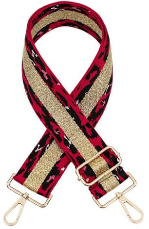 Blausky Taschengurt Leopardenmuster,5cm Breit Taschenband mit Gold Karabiner Taschengurte zum Wechseln Verstellbar Schulterriemen 75-130cm Schultergurt,Trageriemen für Damen & Herren,Rot