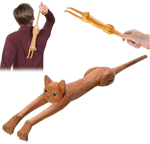 Rascador de espalda en forma de gato, rascador de espalda de madera, masajeador manual de espalda de mano, rascador de espalda de gato, rascador de espalda novedoso para alivio instantáneo de la