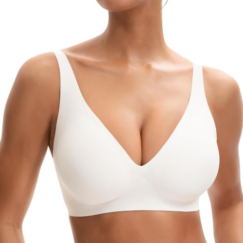 INNERSY BH Damen Ohne Bügel Seamless BHS V-Ausschnitt Bequemer T Shirt Bra | Klassische BHs mit BH-Verlängerung, Push Up Bralette Ohne Buegel mit Polster, Bügelloser Büstenhalter, Nahtloser Bra