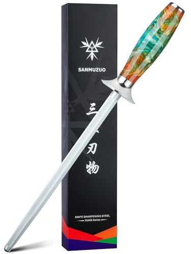 SANMUZUO Slipstång, professionell Knivvässare för köksknivar, 23 cm slipstål med hartshandtag, XUAN-serien (Drömorange)