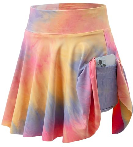Valcatch Girls Athletic Skort Gonna da Tennis Tie-Dye a Vita Alta con Pantaloncini Golf Gonna Corta fluida Gonna a Pieghe Sportiva da Corsa con Tasche e Fodera in Spandex 3 4 5 6 7 8 9 10 11 12 13T