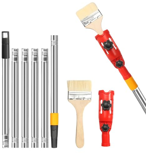 Multiangle Paint Roller Extension Pole: 1.7m Stainless Paint Brush Extension Pole Set with 6Pcs Extendable Poles Versatile Painting Brush Attachments for Most Rollers Scrapers Walls Ceiling