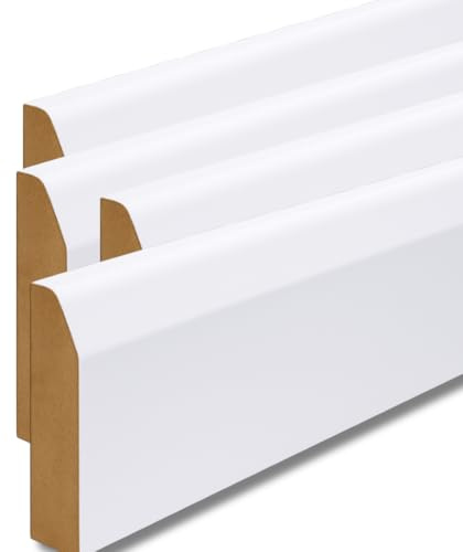 White MDF Chamfered Skirting Board 117cm – Pre-Finished & Moisture-Resistant | No Painting Required | Easy to Install (Pack of 4)