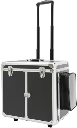 Donened - Fusspflegekoffer, Mobiler Fußpflegekoffer mit 2 Räders und 4 Schlüssel, für die Mobile Fußpflege Trolley, 46 x 29 x 42cm (Schwarz+Silber)