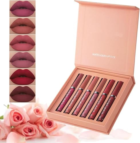 6Pcs Matte Liquid Lipstick Set Lip Stain Makeup, Everlasting Liquid Lipstick Matte, Non-Stick Cup Non-Fading Waterproof Lip Gloss