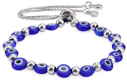 Mikovivi Adjustable Evil Eye Bracelet Women, Blue Lucky Bracelet with Evil Eye Rakhi for Brother Charm Good Luck Jewelry for Protection & Positive Energy