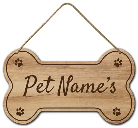 Horienteeon Personalized Dog Bone Sign 21cmx12cm, Cute Custom Dog House Wood Signs Decor, Pet Paw Blank Name Pet Signs Plaque Wall Decorative Sign, Custom Kennel Nameplate Pet's Gift