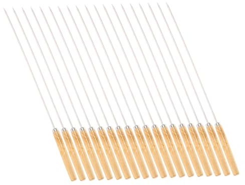 SUPVOX 30 Pezzi Spiedini Barbecue in Acciaio Inossidabile Piatto con Manici in Legno Set Skewers Resistenti per Carne Grigliata Riutilizzabili per Grigliate Indoor e Outdoor