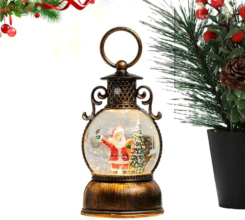 Boule À Neige De Noël Illuminée - Lanterne Boule À Neige De Noël Vintage | Lanterne Bo-ule De N-eige Père No-ël Portable Avec Minuterie Et Musique De 6 Heures, Idéale Pour La Décoration Intérieure (A)