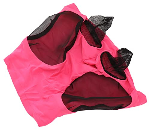 Fockety Hästflugmask Andas Elastiskt Mesh Hästskydd med öronskydd, Förhindrar Mygg, Hållbart och Friktionsfritt, 58g, 1x Häst Ansiktsskydd (Rose Red)