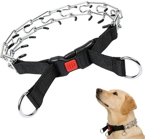 Choke Chain for Dogs, Adjustable Chain Dog Collar With Plastic Curved Side Release Buckle Metal Dog Training Collar for Medium Small Dogs-3.0mm x 50cm